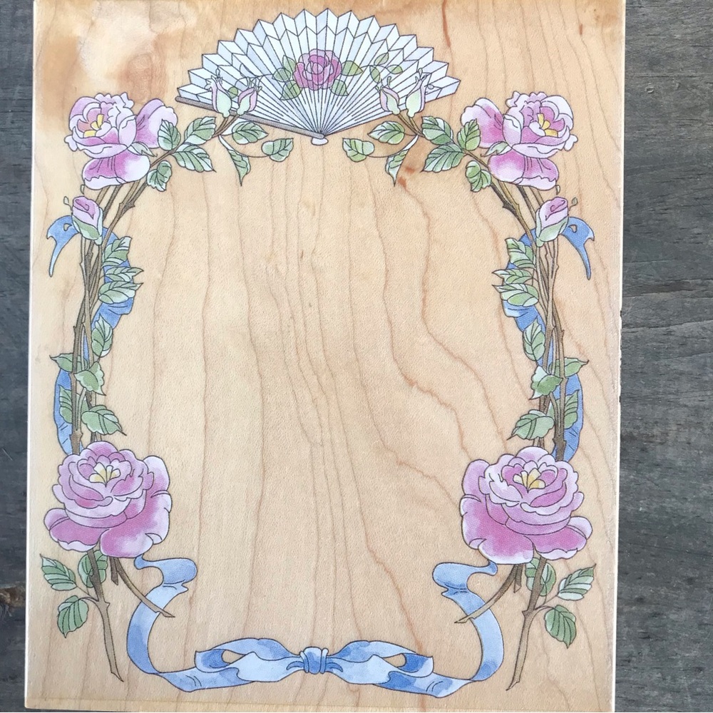 Stamps Happen, Inc. #80166 Rose Stem Frame Wood Rubber Stamp 5.5” x 4.5" Vintage
